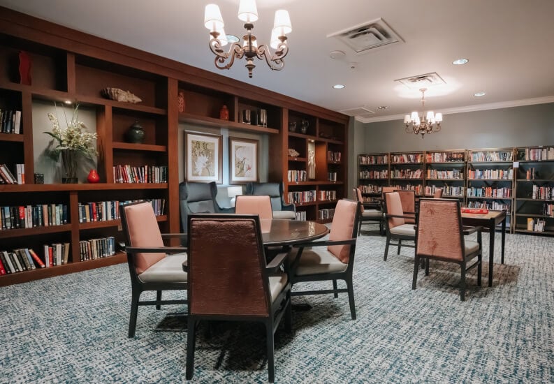 Library and Board Game Area in a Senior Living Facility Library and Board Game Area in a Senior Living Facility