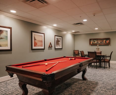 Recreational Area with Pool Table and Dining Table at Assisted Living Facility Recreational Area with Pool Table and Dining Table at Assisted Living Facility